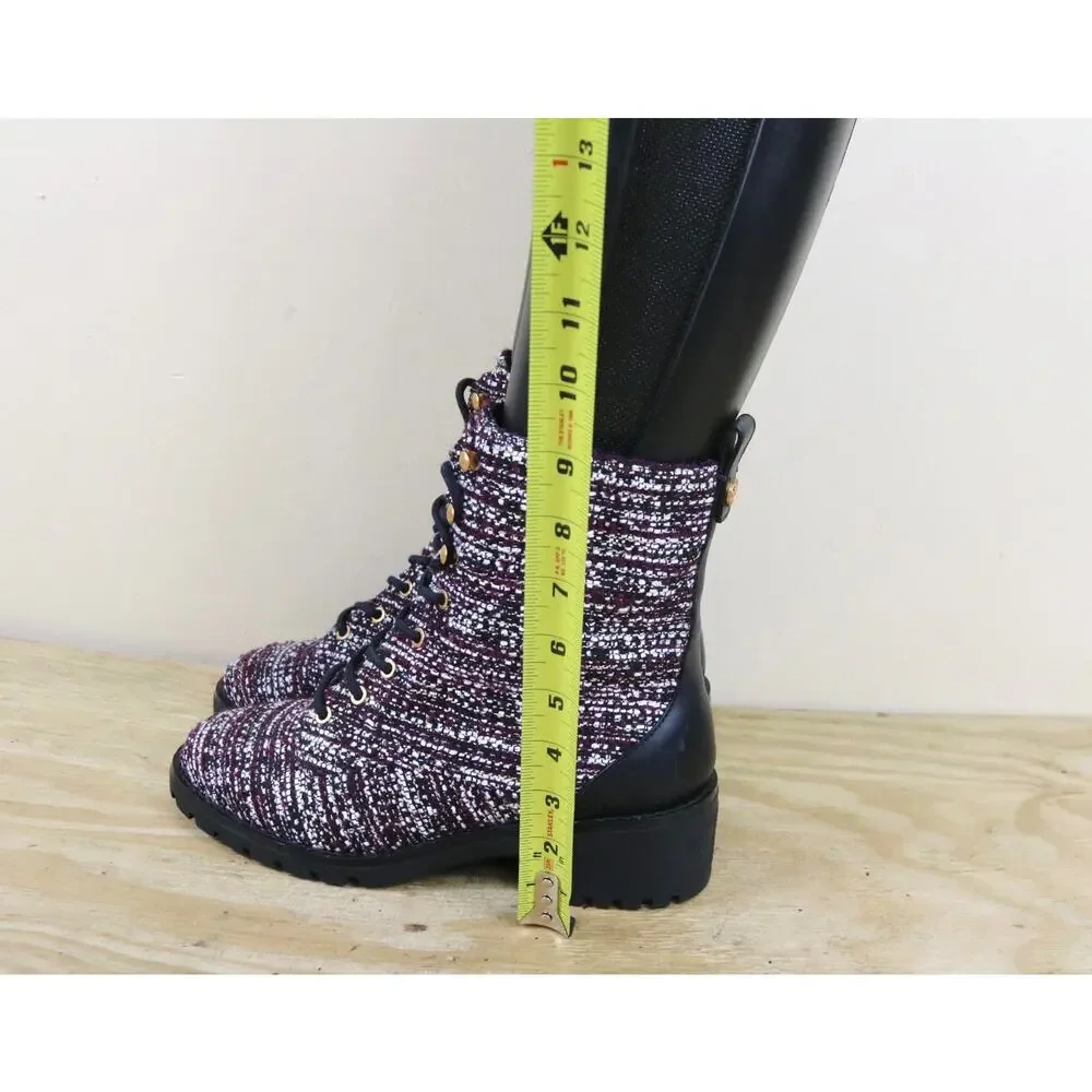 New Tory Burch Boots 5.5M Purple Tweed Leather Miller Combat Ankle Shoes